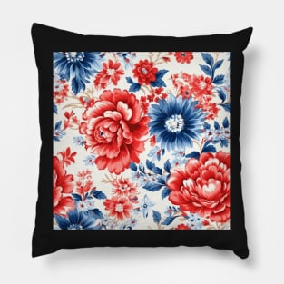 Red White and Blue Patriotic Shabby Floral Pillow