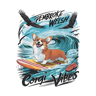 Pembroke Welsh Corgi Surfing The Wave Rider T-Shirt