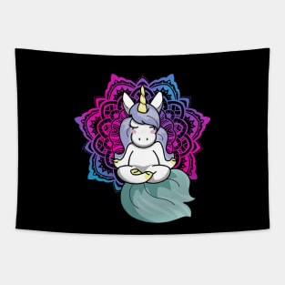 Unicorn in Yoga Lotus Meditation Mandala Tapestry