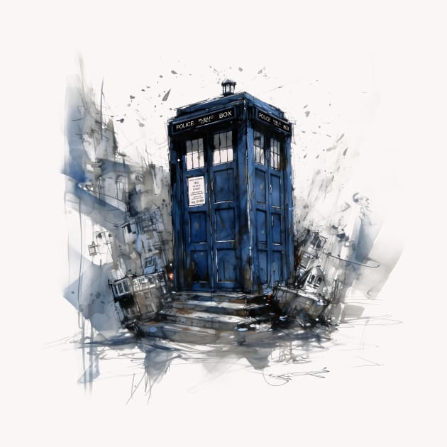 Tardis - Watercolor Painting Sketch by DesignedbyWizards