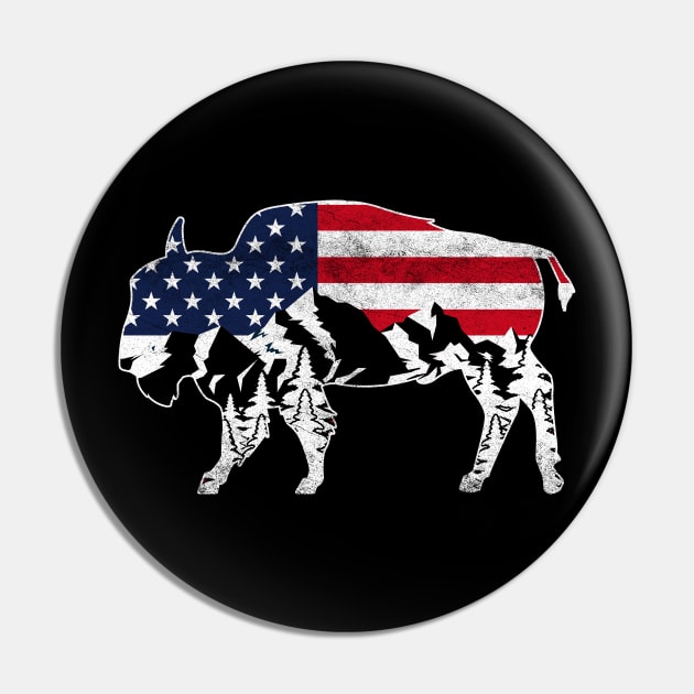 Buffalo US Flag Retro Bison Pin by shirtsyoulike