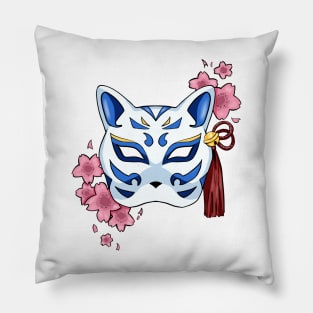 Cherry Blossom Fox Blue Mask - A Playful and Elegant Design Pillow