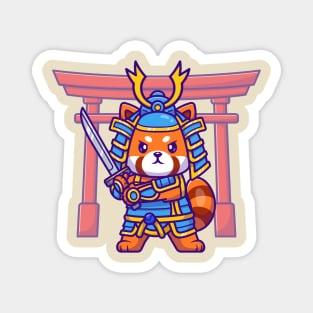 Cute Samurai Red Panda Cartoon Magnet