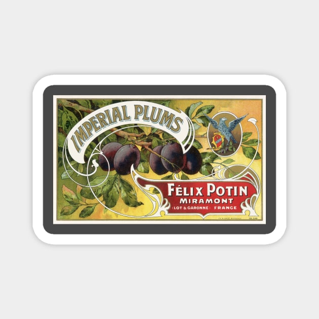 Vintage Imperial Plums Fruit Crate Label Magnet by MasterpieceCafe