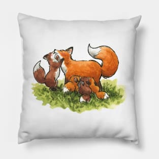 Fox Family watercolour painting Pillow