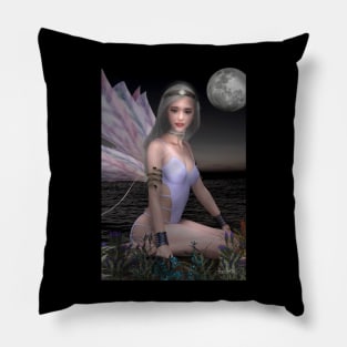 Fairy in moonlight by the sea Pillow