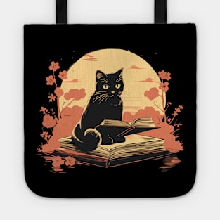 Japanese Floral Black Cat And Book Catshirt Tote