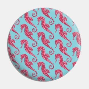 Vivid Pink and Blue Seahorse Pattern Pin