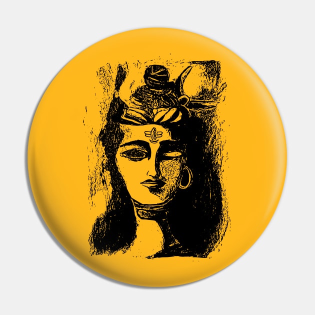 Shiva Potrait Charcoal Pin by Joker & Angel