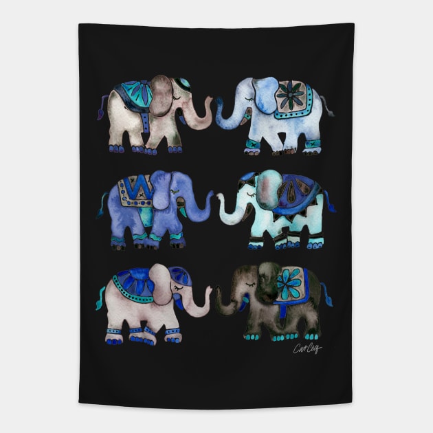 grey blue elephants Tapestry by CatCoq