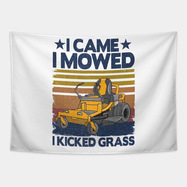 I Came I Mowed Funny Vintage Lawn Mowing Dad Gift Tapestry by Kuehni