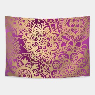 Pink and Gold Mandala Pattern Dark Tapestry