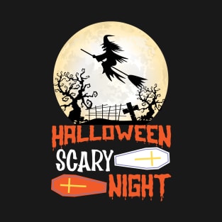 Halloween Scary Night Witch Broom T-Shirt