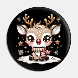 Chibi Reindeer Kawaii Cute Winter Christmas Sparkling Pin