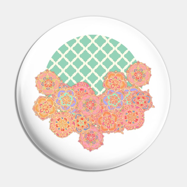 Floral Doodle on Mint Moroccan Lattice Pin by micklyn