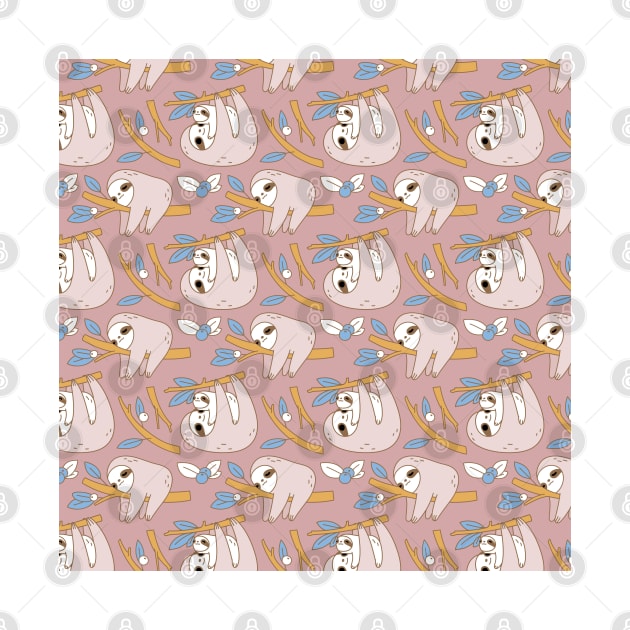 Mom and Baby Sloth Pattern in Pink by Noristudio