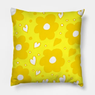 Daisies and Hearts Yellow Pillow