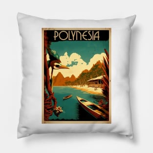 Polynesia Vintage Travel Art Poster Pillow