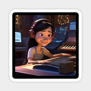 A Female Keyboard Player As A Pixar Cartoon Character Magnet