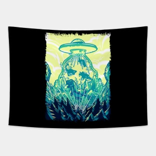 Funny Green Dinosaur UFO Gifts Retro Vintage Alien Abduction Tapestry