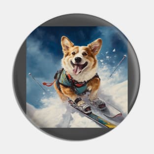 Skiing Corgi Pin