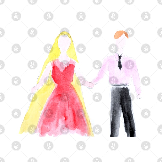 Newlyweds, wedding, Bride and groom, couple, love, illustration,  watercolor, artwork by grafinya