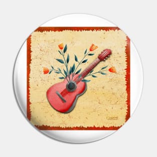 Vintage guitar and flowers Pin