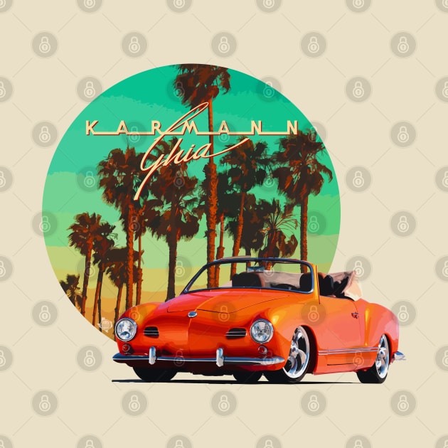 Karmann Ghia sunset palm trees by CamcoGraphics