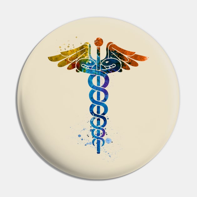 Caduceus Medical Symbol Watercolor Art Pin by TopTeesShop