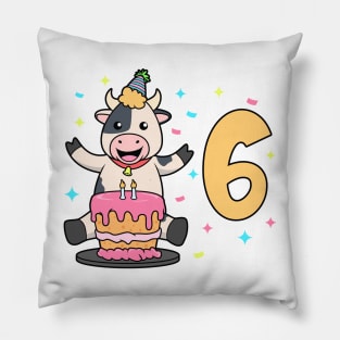 I am 6 with cow - kids birthday 6 years old Pillow