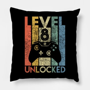 Level 8 Unlocked Funny Video Gamer 8th Birthday Pillow