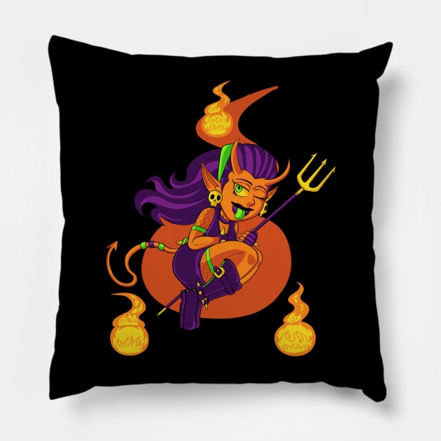 Demon Girl (NEON) Pillow by KnightLineArt