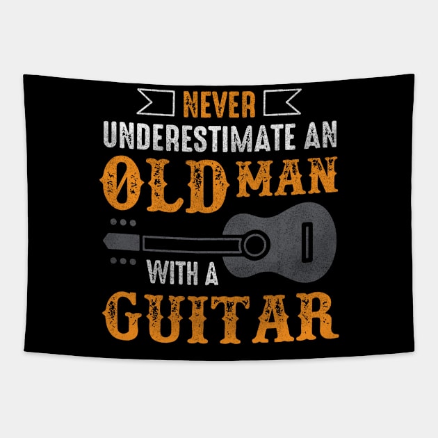 Vintage Never Underestimate an Old Man with a Guitar Tapestry by The Design Catalyst