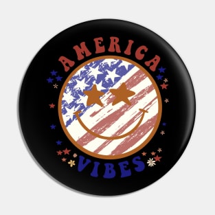 America Happy Face Smile American Flag 4th Of July Pin