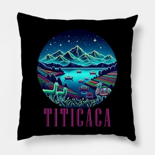 Lake Titicaca Peru Llama Artistic Neon Graphic Pillow