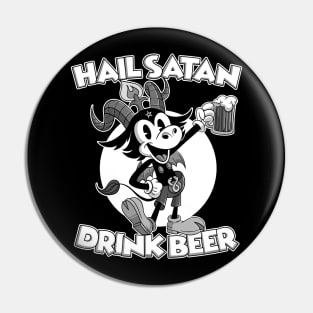 Hail Satan Drink Beer Blackcraft Lucifer Baphomet Cartoon Pin