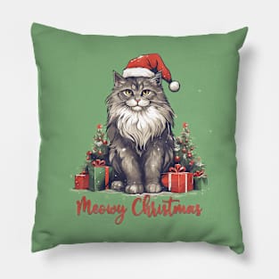 Meowy Christmas Funny Cat Xmas Whimsical Kitty Cat Pillow