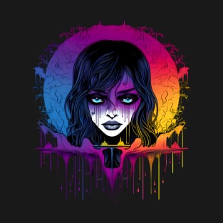 Cool Goth Girl Rainbow Neon Colors Rave Design T-Shirt