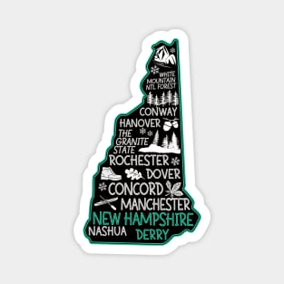 New Hampshire Derry cute map Conway Hanover Rochester Dover Manchester Nashua The Granite State Magnet