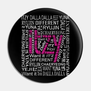 ITZY NAMES AND MUSIC COLLAGE PINK WHITE Pin