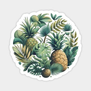 Tropical Vibes Round Composition - Laid-Back and Exotic Feel with Palms and Pineapples Magnet