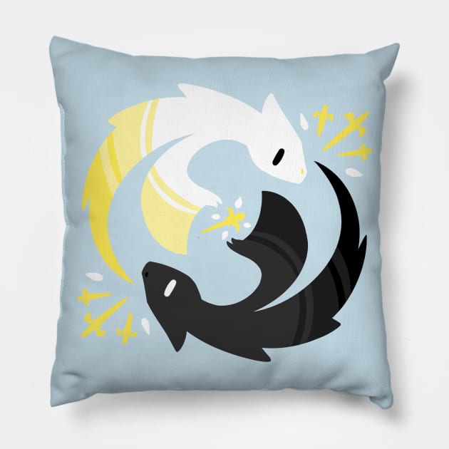 Light and Dark Dragons Pillow by Chaobunnies