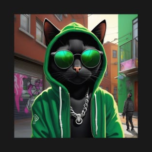 A black cat as a rap hiphop artist  in the alleyways of his home town. T-Shirt