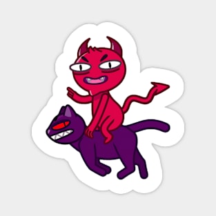 The Red Devil rides a demon cat Magnet