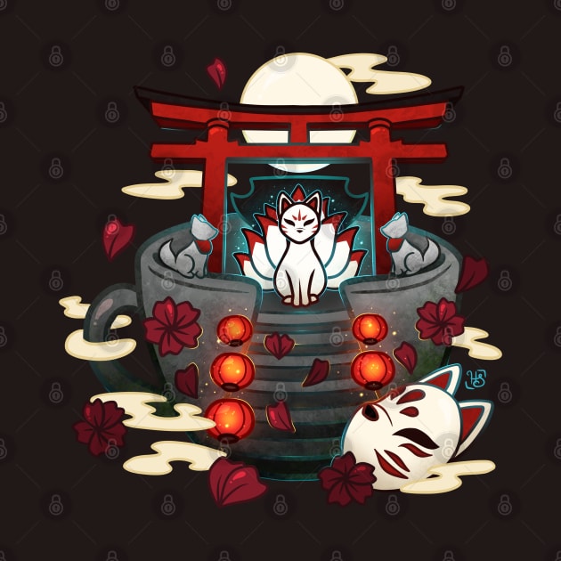 Moonlit Kitsune Shrine Teacup by heysoleilart