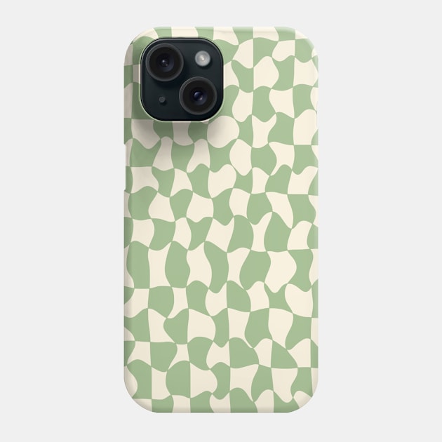 Green and Cream Distorted Warped Checkerboard Pattern V Phone Case by Velvet Earth