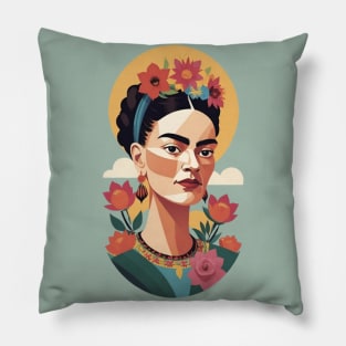 Frida's Colorful Essence: Vibrant Portrait Illustration Pillow