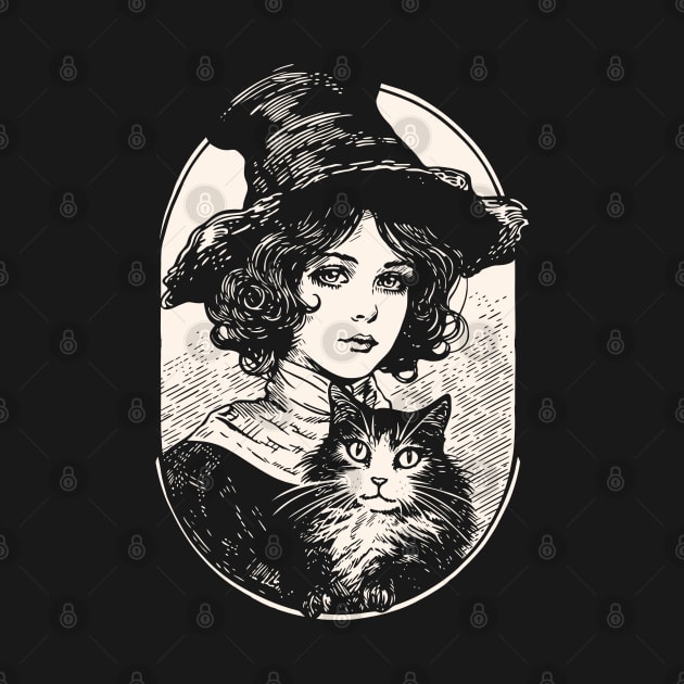 Victorian Witch and Cat by Daaiana