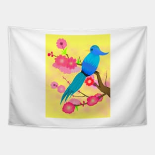 Peach Blossoms Paradise in Yellow Background Tapestry