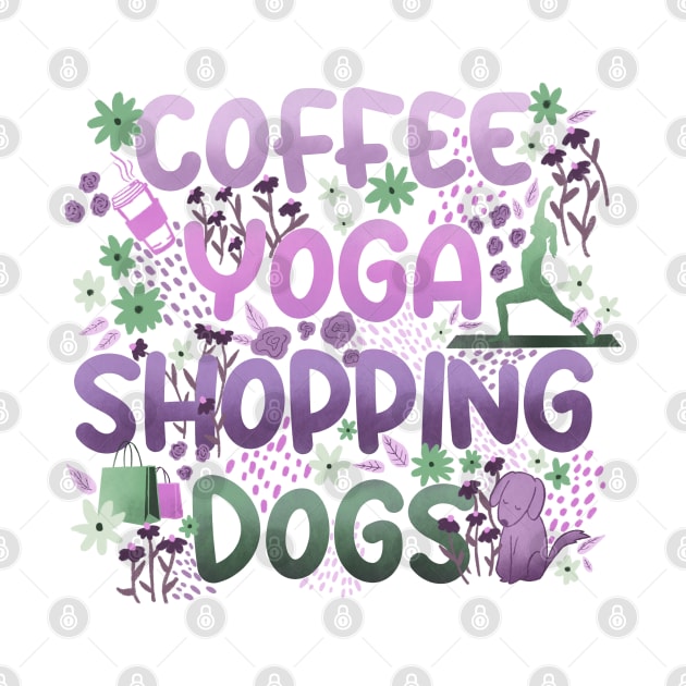 Coffee Yoga Shopping Dogs in Purple-Green by Booneb